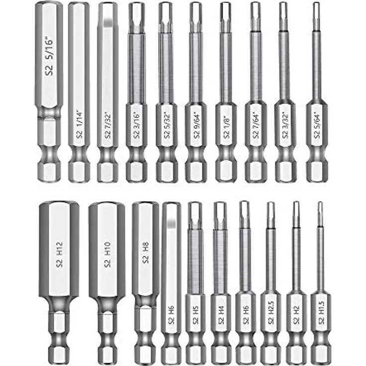 MULWARK Magnetic Hex Head Inbusschlüssel Bit Set 20PC, 10pc Metric & 10pc SAE, 2.3“ lang, 1/4“ Durchmesser, robuster Kunststoffkoffer für Möbelmontage – Bild 1