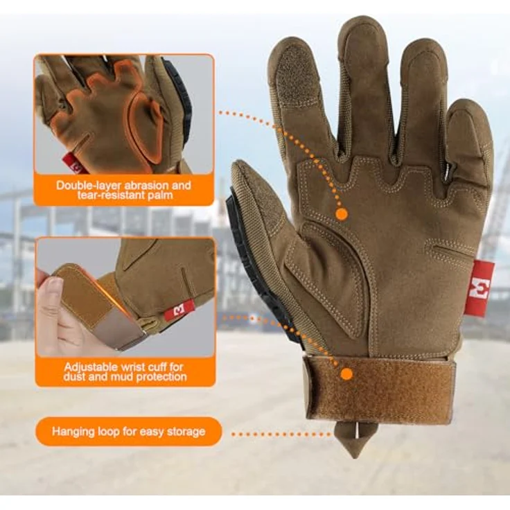 Mustbau Anti-Vibrations-Arbeitshandschuhe, Stoßdämpfend, Touchscreen-fähig, Atmungsaktive Mechanikerhandschuhe mit verstellbarem Handgelenk für Kfz/Bau, Heavy Duty – Bild 3