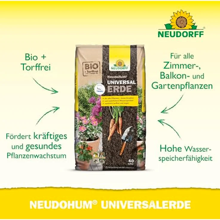 Neudorff NeudoHum Universalerde, torffreie Pflanzenerde mit organischem Dünger, 40 l, umweltfreundlich – Bild 2