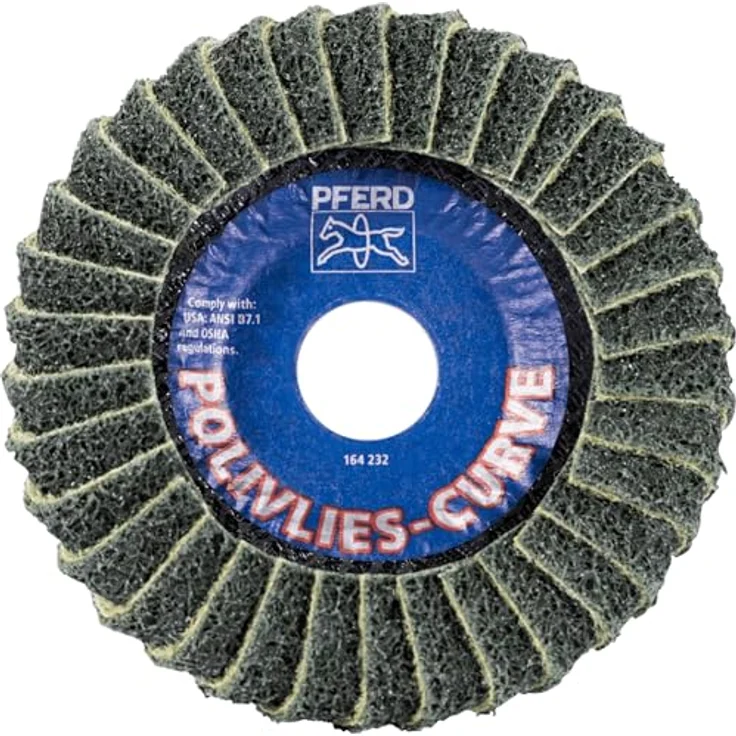 PFERD Polivlies 45922 Fächerscheibe, PVL-R, 11,4 cm x 2,2 cm, feine Körnung aus Aluminiumoxid, flexible Oberflächenbehandlungsscheibe – Bild 4