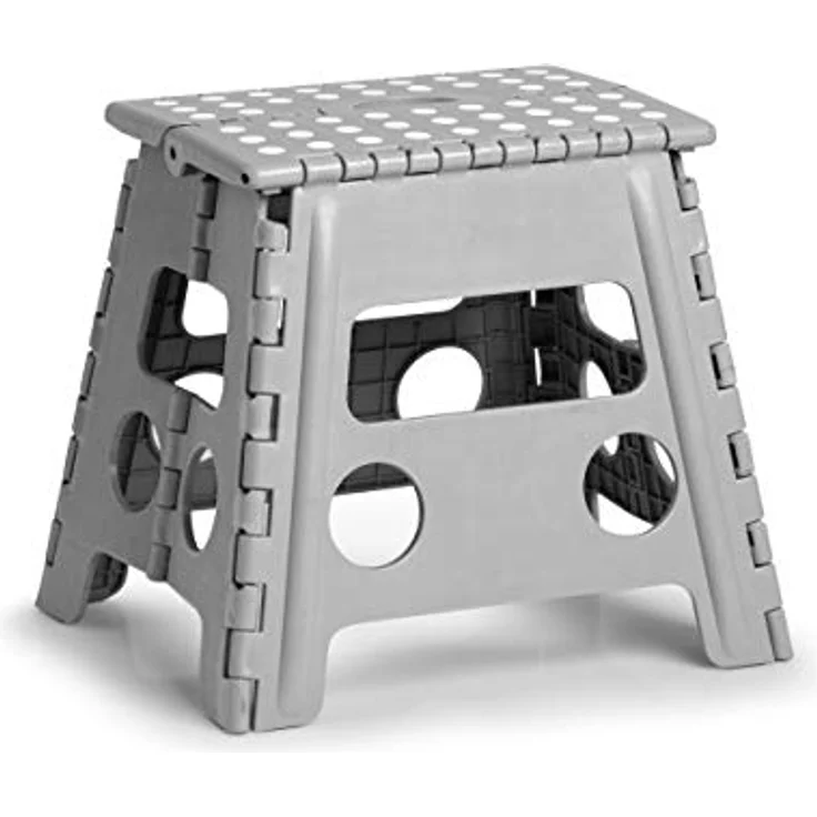 Zeller Klapphocker grau 37 x 32 x 30 cm, Klapphocker aus Kunststoff mit integriertem Tragegriff und rutschhemmender Oberseite – Bild 1