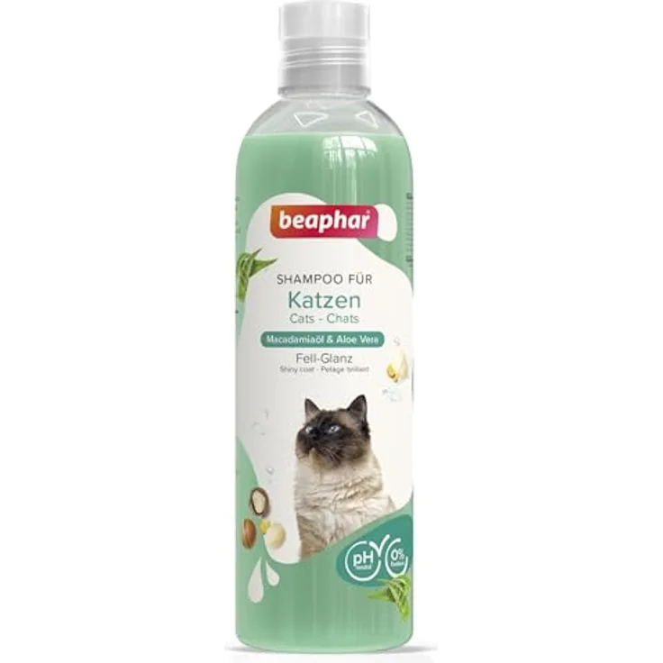 beaphar Tiershampoo für Katzen, sanfte Fellreinigung mit Macadamiaöl und Aloe Vera, 250 ml