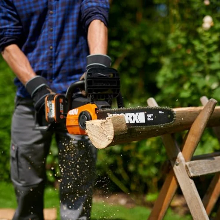 WORX 40V Akku Kettensäge WG384E, 2 x 2,0Ah, Powershare, Bürstenloser Motor, Werkzeugloses Kettenspannsystem, Schnellstopp-kettenbremse, Dual- ladegerät, 35cm Stablänge, 2 x 18V – Bild 11