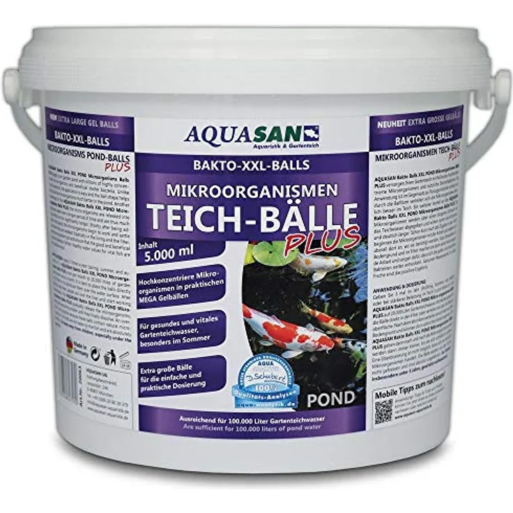 AQUASAN Gartenteich Mikroorganismen XXL Bakto-Balls Plus (Hochkonzentriert, extra große Gel XXL-Bälle - Starterbakterien, gesundes, vitales Teichwasser), Inhalt:5 Liter