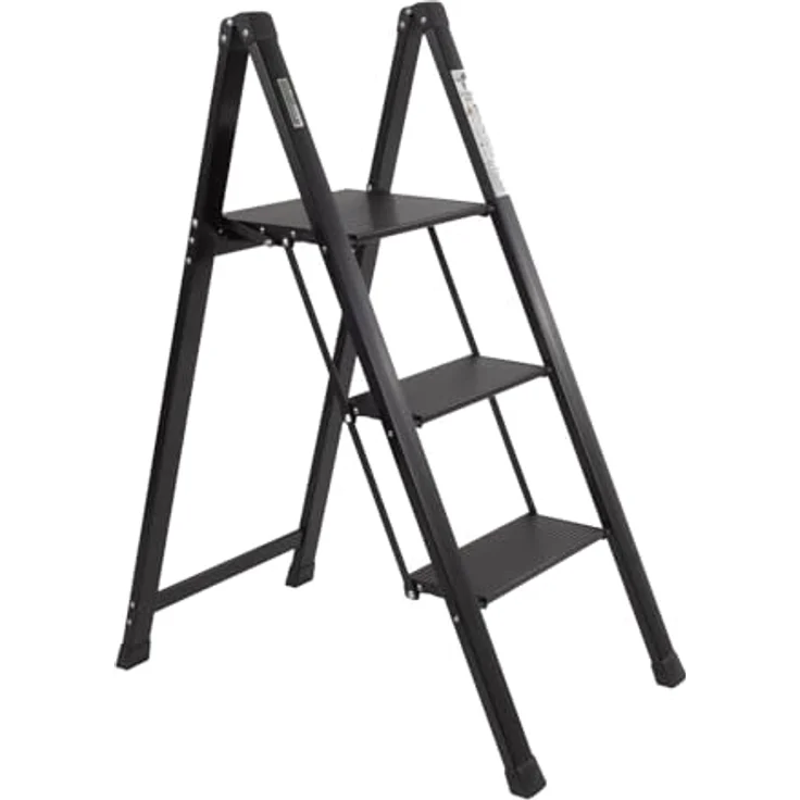 TRUTZHOLM Alu Trittleiter 2-stufig klappbar, bis 150 kg Traglast, Aluminium Silber, TÜV/GS zertifiziert, rutschfeste Trittflächen, 4,2 kg leicht, platzsparend 5 cm schmal – Bild 1