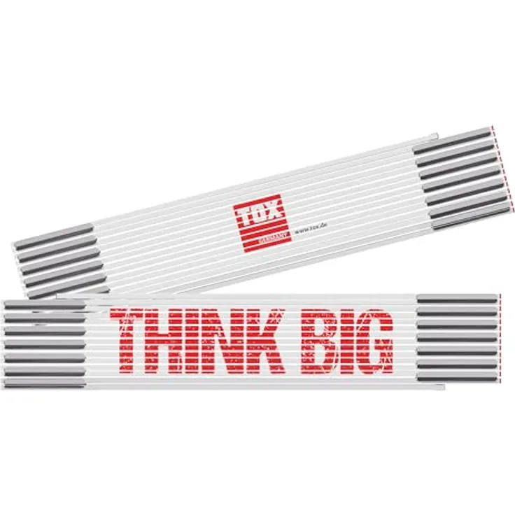 TOX Zollstock 3m in Weiß - Meterstab mit Aufdruck „THINK BIG“ - Glasbirke mit roten Enden, Genauigkeitsklasse III