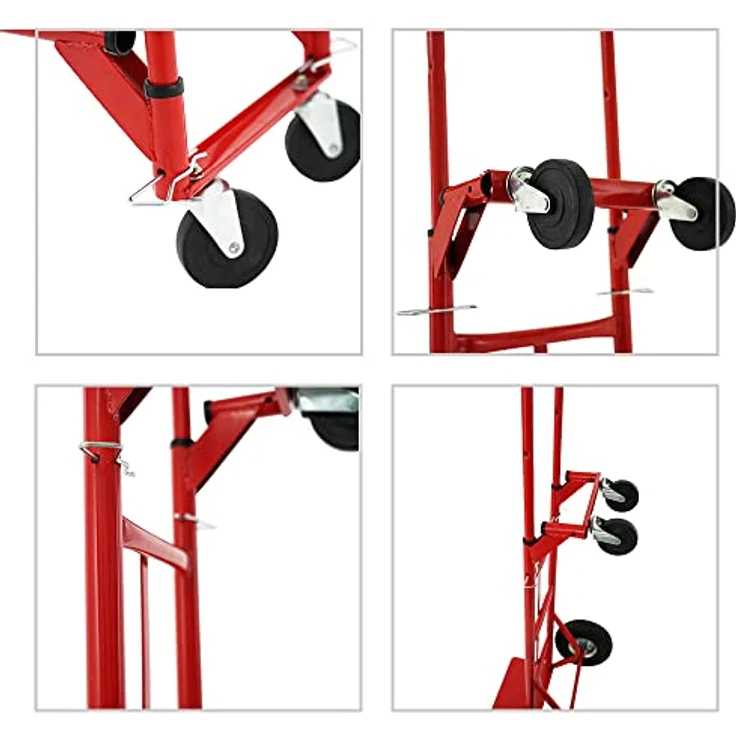 PROREGAL® Sackkarre Multifunktions-Stahlrohr-Sackkarre HxBxT 133x55x46cm, Traglast 200kg, Gummibereifung, rot – Bild 4