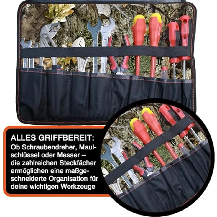 YPC VarioRoll L, Werkzeugtasche rollbar mit 10 Steckfächern und 4 Halteschlaufen, 45x32cm, wasserfestes Oxford 600D Polyester – Bild 4