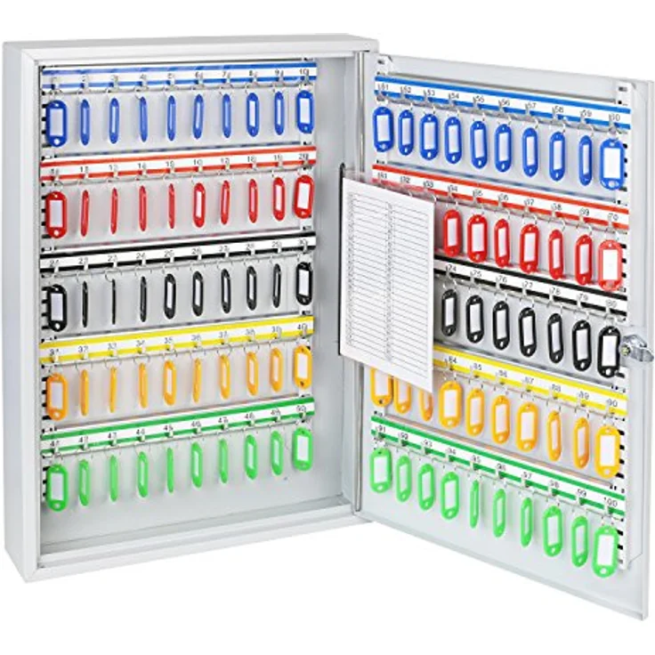 HMF 135100-07 Schlüsselschrank 100 Haken verstellbare Hakenleisten, 55,0 x 38,0 x 8,0 cm, lichtgrau, inkl. 100 Schlüsselanhänger – Bild 1