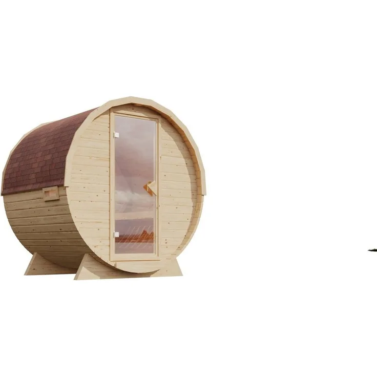 Karibu Fasssauna Sauna Fasssauna naturbelassen Ofen 9 kW integr. Steuerung, Made in Germany