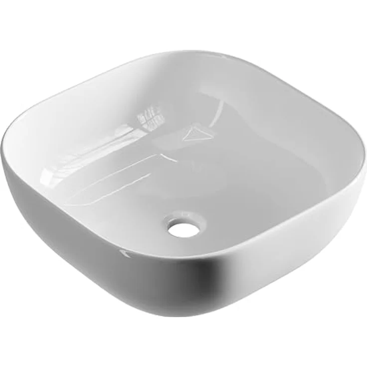 Planetmöbel Aufsatzwaschbecken Aquil, Keramik Waschbecken 42 cm, quadratisch, ohne Hahnloch und Überlauf, weiß – Bild 8
