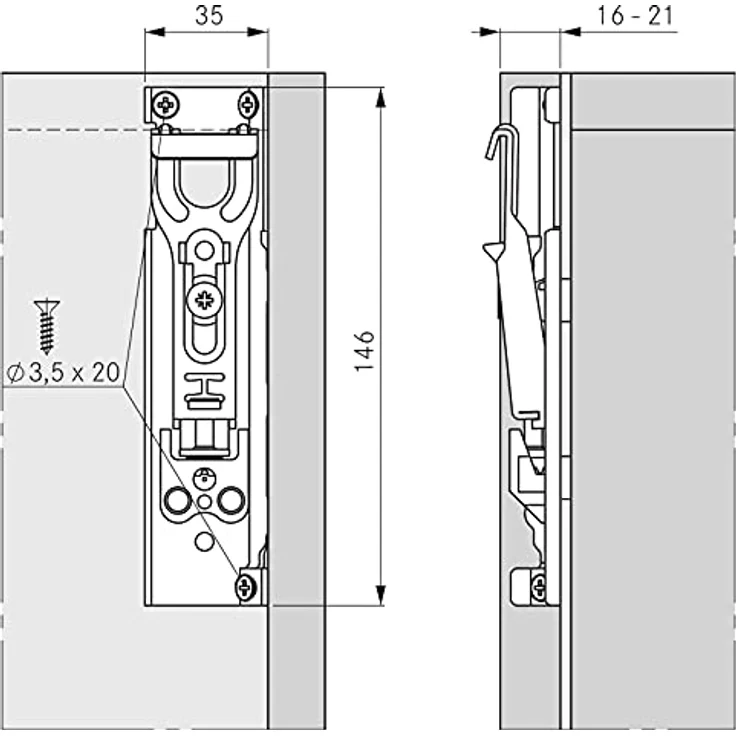 SO-TECH® TH6402 Montagezubehör, verdeckte Schrankaufhänger verstellbar aus verzinktem Stahl, Tragkraft 178 kg/Paar mit teilbarer Aufhängeschiene, 1 Set – Bild 3