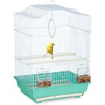 Relaxdays Vogelkäfig, Käfig für kleine Kanarienvögel, Sitzenstangen & Futternäpfe, 49,5 x 35 x 32 cm, hellblau/mintgrün, 1 Stück (1er Pack)