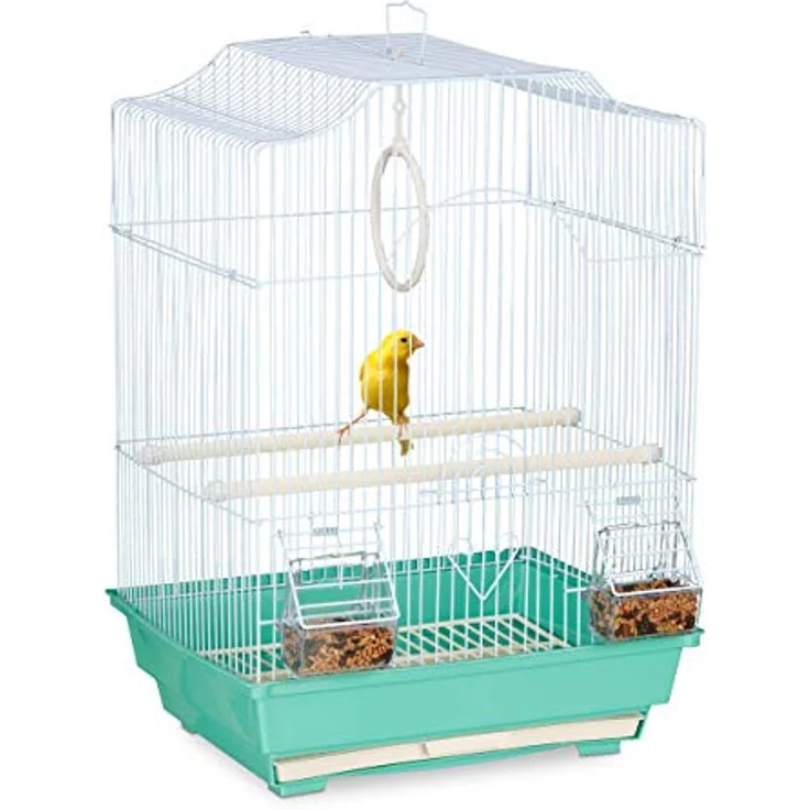 Relaxdays Vogelkäfig, Käfig für kleine Kanarienvögel, Sitzenstangen & Futternäpfe, 49,5 x 35 x 32 cm, hellblau/mintgrün, 1 Stück (1er Pack) – Bild 1
