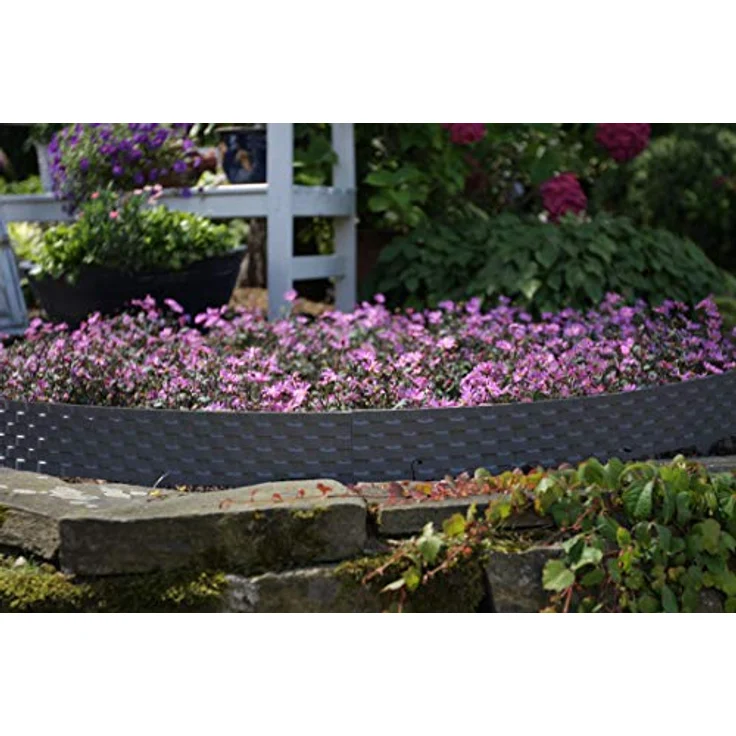 6,4 m Rasenkante mit 8 Elemente á 80 cm - Biegbarer Kunststoff in Rattan-Design - Beeteinfassung, Beetumrandung, Palisaden - 20 cm hoch – Bild 3