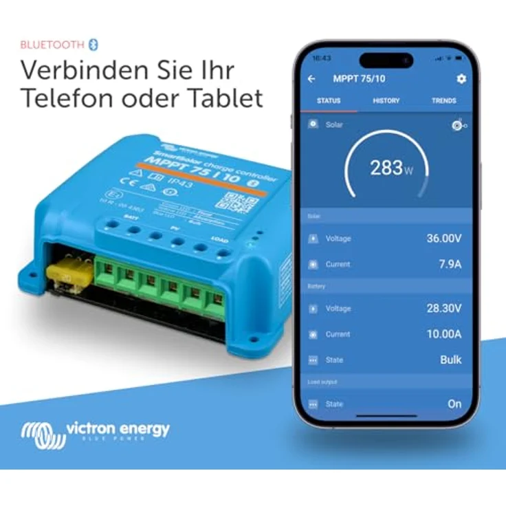 Victron Energy SmartSolar 75V 10 Amp 12/24-Volt Solar Laderegler (Bluetooth) - Effiziente MPPT-Technologie, fernsteuerbar über Bluetooth – Bild 2