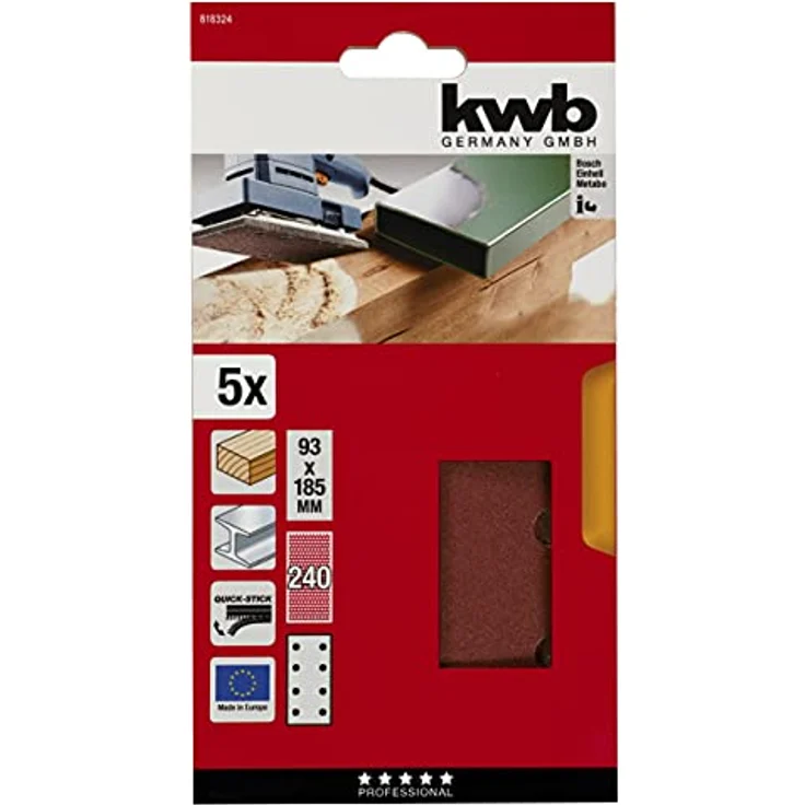 KWB 8183-24 QUICK-STICK Schleifstreifen, Holz & Metall, selbsthaftend, 93 x 185 mm – Bild 3
