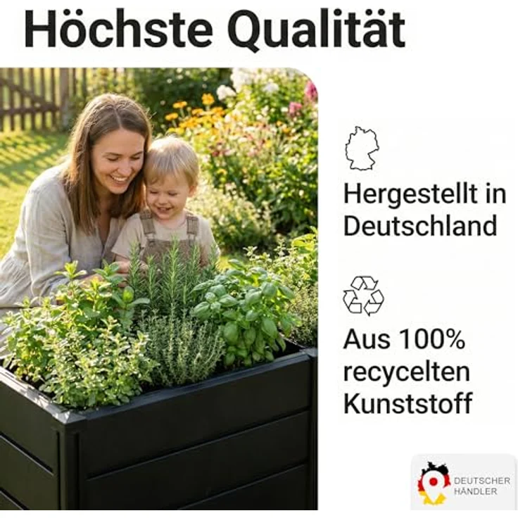 NYVI Hochbeet NYVIGreen M, 82x44x61cm, 196 Liter Kunststoff Kräuterbeet, wetterfest, UV-resistent, rostfrei, langlebig, einfache Steckmontage, erweiterbar – Bild 4