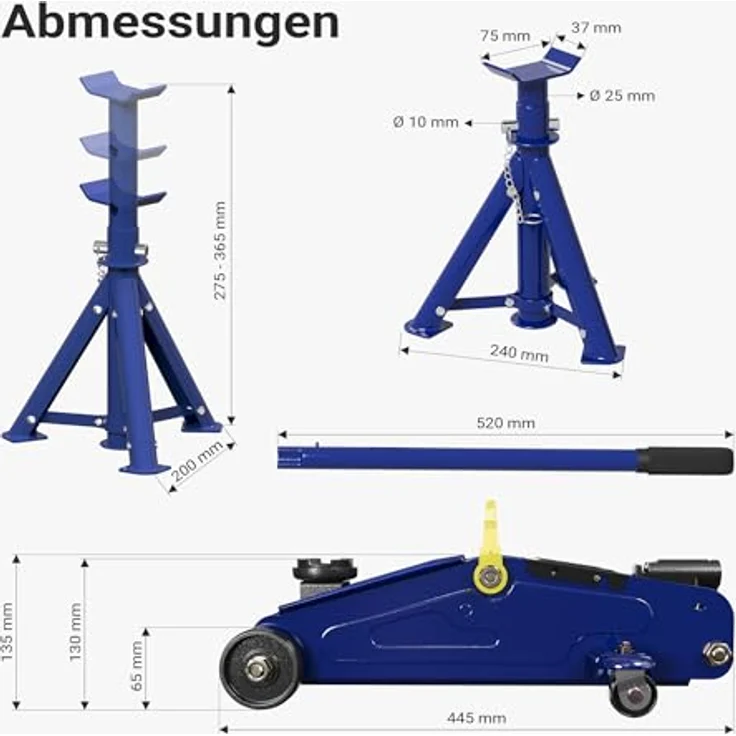 Wiltec XPOtool Set, Wagenheber und 2 Unterstellböcke bis 2 t Hubkraft, Hubhöhe 135-335 mm, Arbeitshöhe 270-365 mm, klappbar – Bild 3