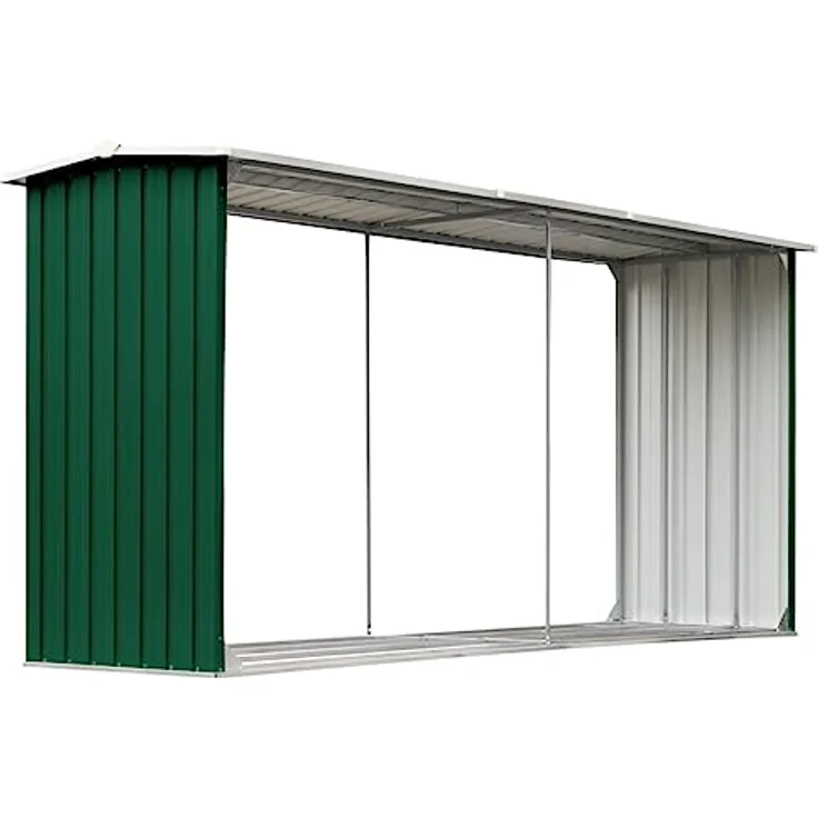 vidaXL Brennholzlager Kaminholzunterstand Brennholzregal Kaminholzständer Verzinkter Stahl 330x92x153cm Grün – Bild 1