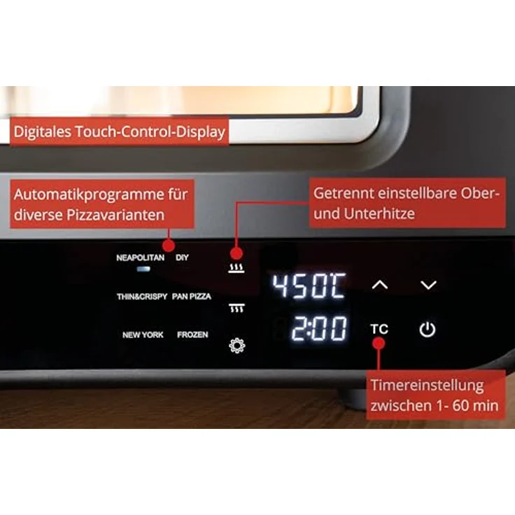 Unold Pizzaofen Don Luigi 68815, Elektrischer Pizzaofen mit 1700 W und hitzebeständiger Glasfaser-Türdichtung - Preisvergleich – Bild 4