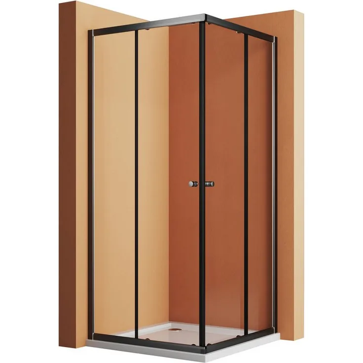 Hopibath Eckdusche 80x80 100x80 Eckeinstieg Duschkabine Schwarz H:185cm, BxT: 80x75 cm, 5mm Sicherheitsglas, Doppel Schiebetür, Alurahmen, Aluprofil, 16 Türrollen