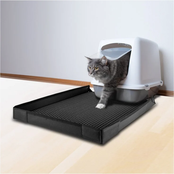 Petigi Katzentoilette Katzenklo Matte Katzenstreu Unterleger Katzenmatte (60x46cm) mit Rand - Hochwertige Unterlage, wasserabweisend, mit Wabenmuster (Schwarz) – Bild 1