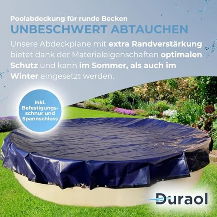 Winterabdeckplane für Rundbecken 300 g-m² mit Randverstärkung, geeignet für Beckengröße: 3 m, blau, schwarz - Preisvergleich – Bild 2