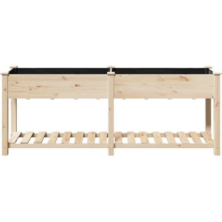 vidaXL Hochbeet Pflanzkasten mit Regal, 203x53x76 cm, aus massivem Fichtenholz, beige – Bild 5