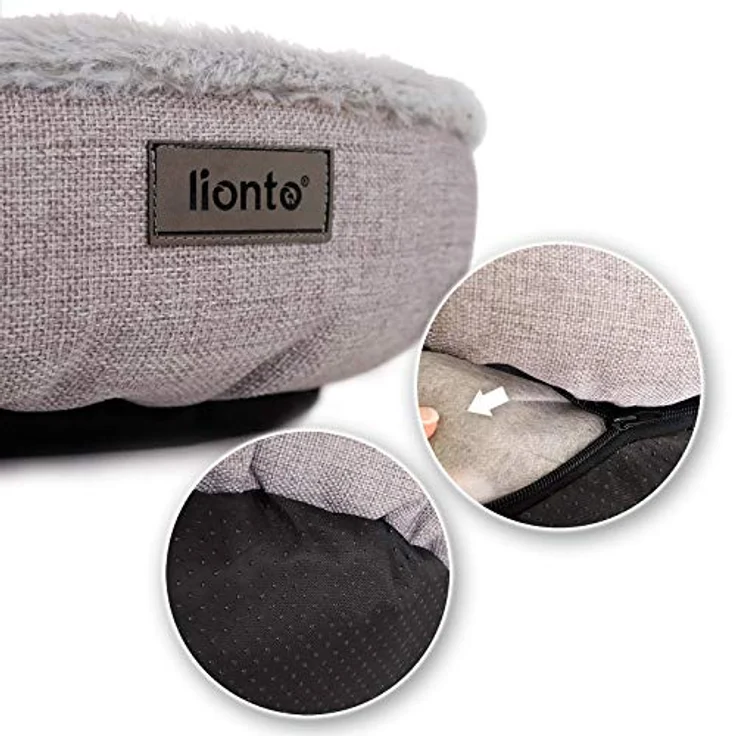lionto Rundes Hundebett Hundekissen Hundesofa Katzenbett Donut, 65 cm Ø grau – Bild 5