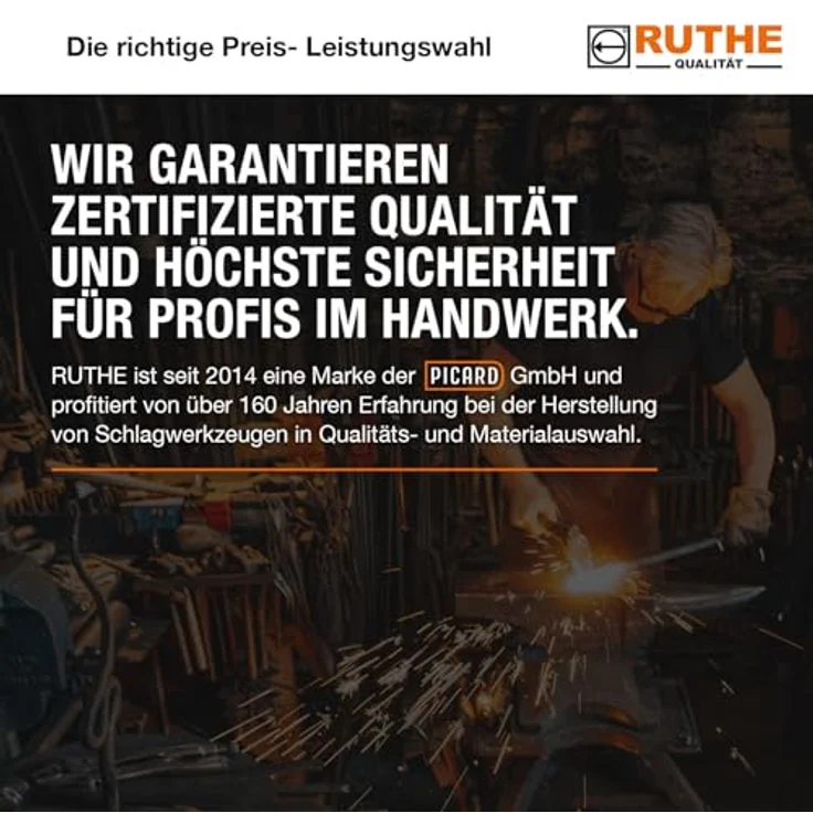Ruthe Pflasterhammer 3020059119, 2000 g, Berliner Form, Qualitätsstahl, schwarzer Kopf, heller Eschenstiel, 190 mm – Bild 6