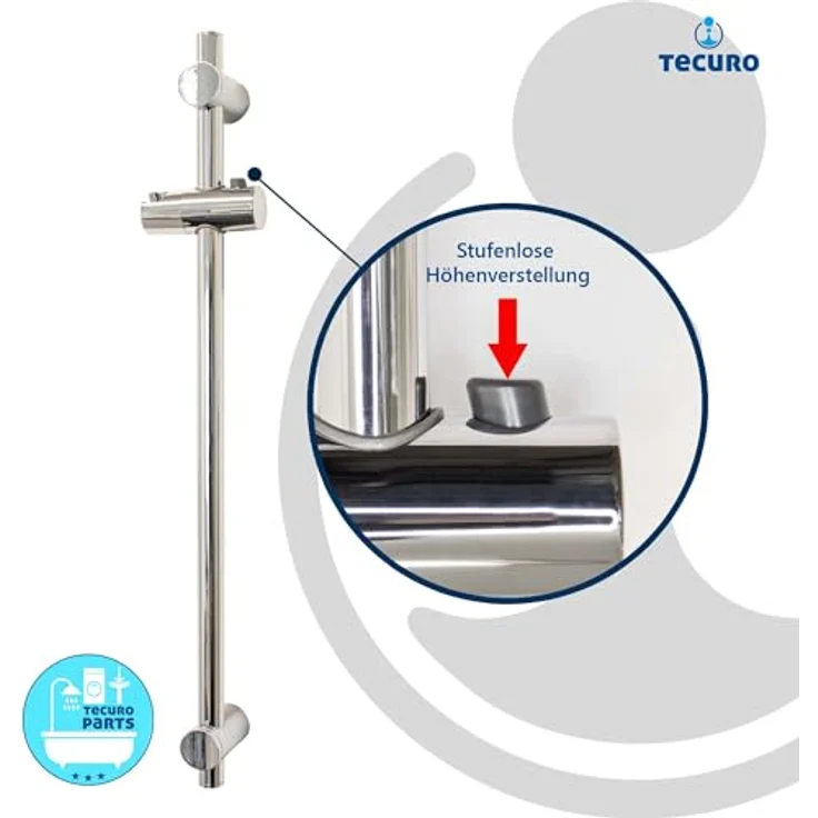 tecuro Duschstange Brausestange SUN, hochglanzverchromt, 115 cm mit variablen Wandbefestigungen und verstellbarem Brausegleiter – Bild 5