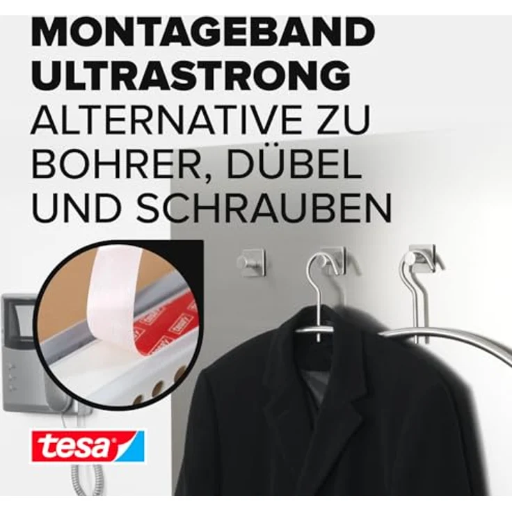 tesa Powerbond Ultra Strong Montageband - Doppelseitiges Klebeband für eine besonders starke und dauerhafte Befestigung ohne Bohren - 5 m x 19 mm - Preisvergleich – Bild 2