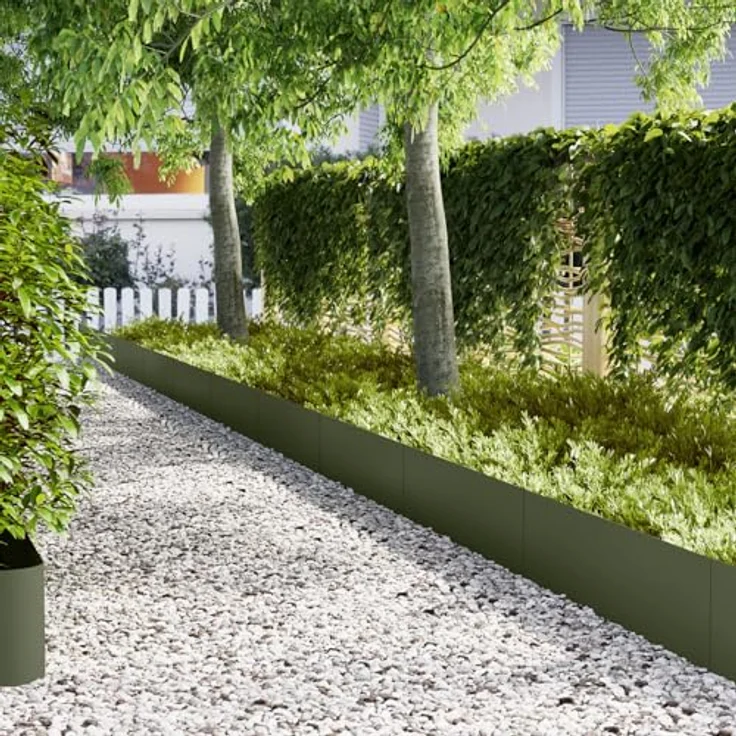 vidaXL Olivgrüne Gartenrandpaneele Set von 10 - Minimalistisches Metall Design 100 x 0.5 30 cm Langlebig - Außenlandschaftsgestaltung und Barrieren Zubehör – Bild 2