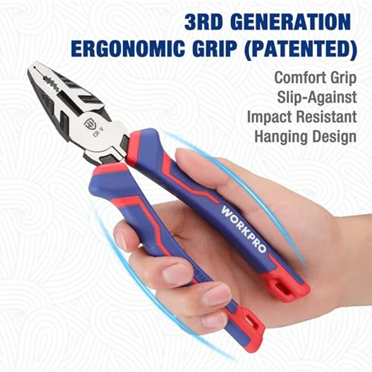 WorkPro Kombizange 180mm(8), Zange mit vertikalem Rillendesign und Bi-Material-Griff, blau – Bild 4