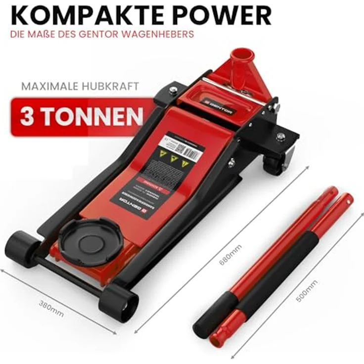 GENTOR Rangierwagenheber 3T Hydraulisch flach 75-505mm - Stabiler Wagenheber für PKW & SUV - Werkstattqualität – Bild 8