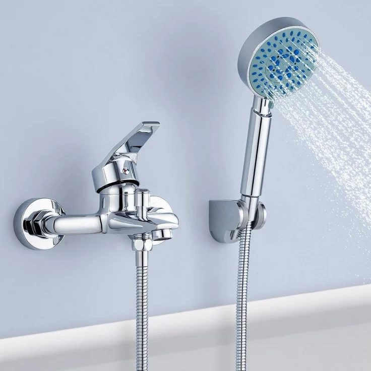 LuxusKollektion Auralum Badewannenarmatur Set mit 5-funktionaler Handbrause und verstellbarer Wandhalterung, Hochwertige Mischbatterie aus Keramik