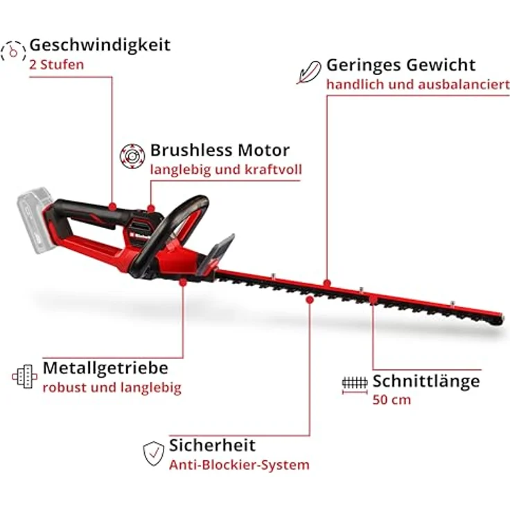 Einhell Professional GP-CH 18/50 Li BL-Solo, Akku-Heckenschere 18V, 560mm, bürstenloser Motor, zwei Geschwindigkeitsmodi, inkl. Schnittgutsammler – Bild 3
