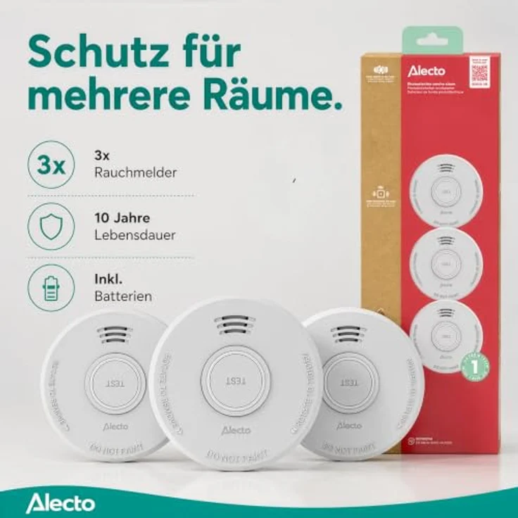 Alecto SD110, 3X Rauchwarnmelder batteriebetrieben, 85 dB Alarm, fotoelektrischer Sensor, 10 Jahre Lebensdauer, einfache Montage – Bild 7
