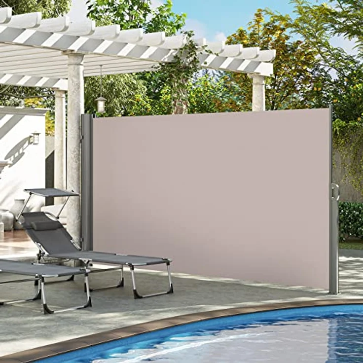 LARMNEE Alu-Seitenmarkise, ausziehbar 180 x 400 cm, blickdicht, wasserdicht, UV-Schutz, für Balkon, Terrasse, Garten, Taupe ETP184BP02 – Bild 3
