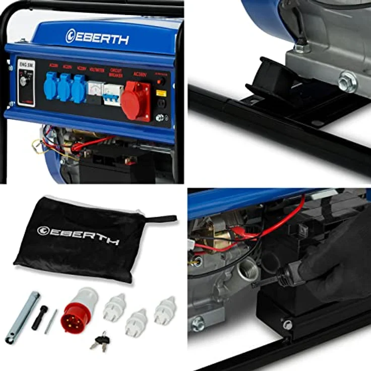 Eberth - 5500 Watt Benzin Stromerzeuger (E-Start, 13 PS Benzinmotor, Ölmangelsicherung, Automatischer Voltregler, 3-Phasen, 1x 400V, 3x 230V, 1x 12V, – Bild 5