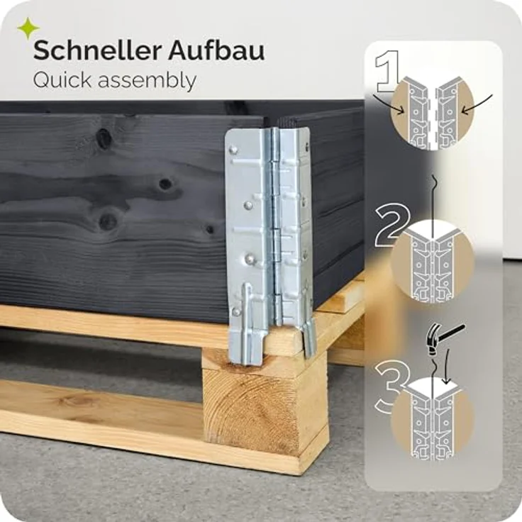 Garronda Hochbeete für Garten Palettenrahmen 120x80x20 cm Holz 3er Set faltbar Anthrazit GD-0075 – Bild 3