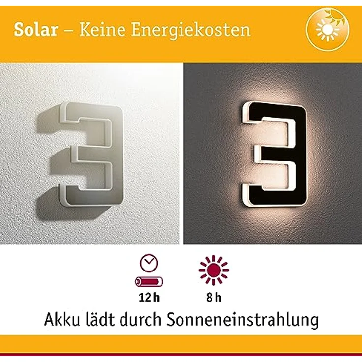 Paulmann Outdoor Solar Hausnummer 3 3000K IP44 Akku wechselbar – Bild 2