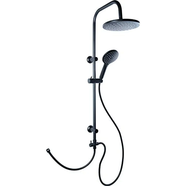 Cornat Duschsystem "Noir" - Black Edition - Runde Kopfbrause - Handbrause mit 3 Strahlarten: Normal- & Sprühstrahl - Anti-Kalk - Variabler Bohrlochabstand / Dusch-Komplettset mit Steigrohr / TECBE3302