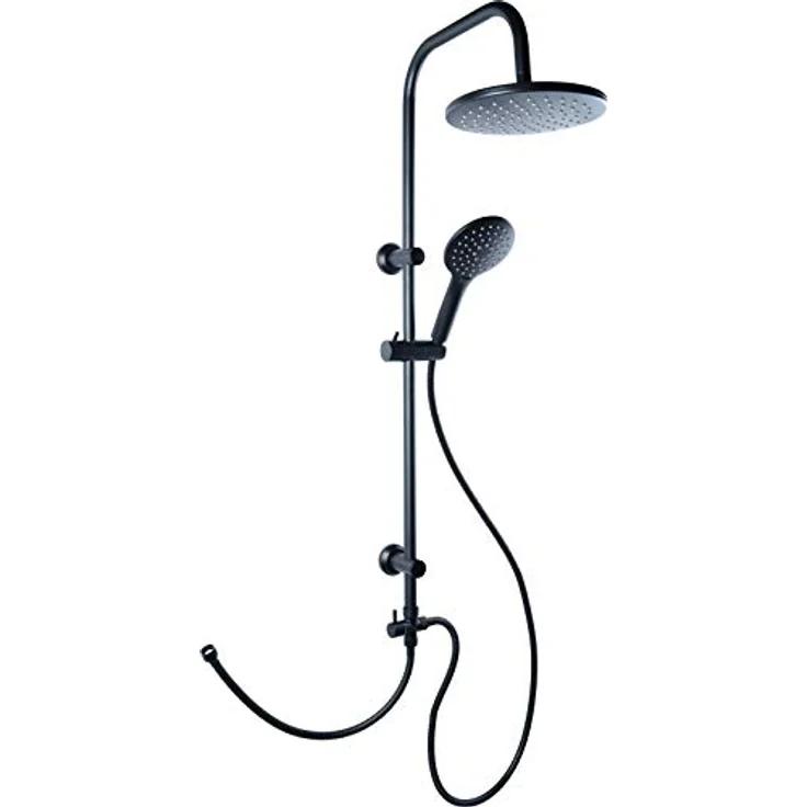 Cornat Duschsystem "Noir" - Black Edition - Runde Kopfbrause - Handbrause mit 3 Strahlarten: Normal- & Sprühstrahl - Anti-Kalk - Variabler Bohrlochabstand / Dusch-Komplettset mit Steigrohr / TECBE3302 – Bild 1