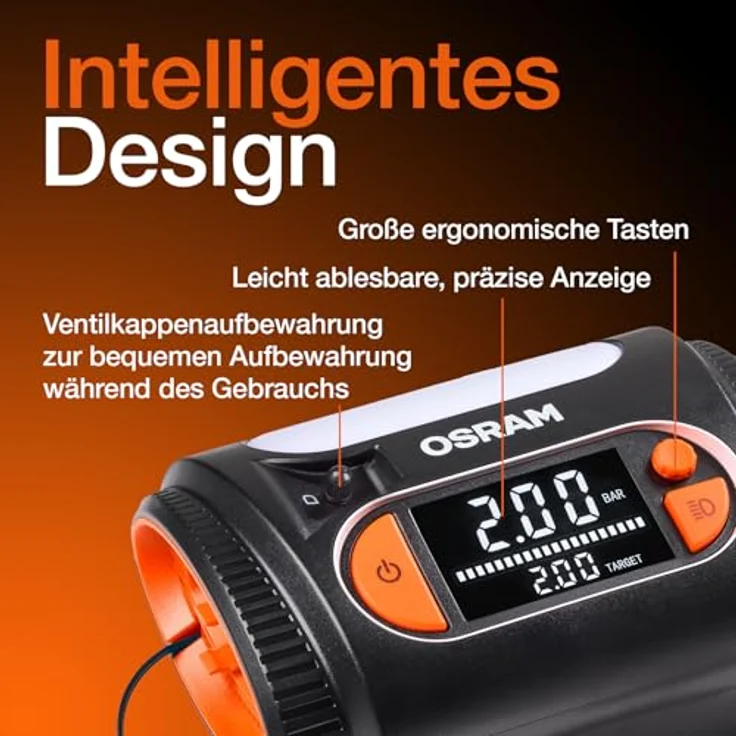 Osram OTI2130 TYREinflate 2130, Reifen-Kompressor mit digitalem Display, Auto-Stopp-Funktion und 3,5 m Stromkabel – Bild 3