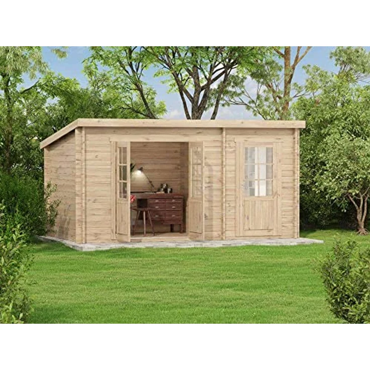 Alpholz Gartenhaus Maria aus Holz Gerätehaus mit 40 mm Wandstärke Garten Holzhaus Geräteschuppen mit 2 Räumen 450 x 250cm Pultdach – Bild 3