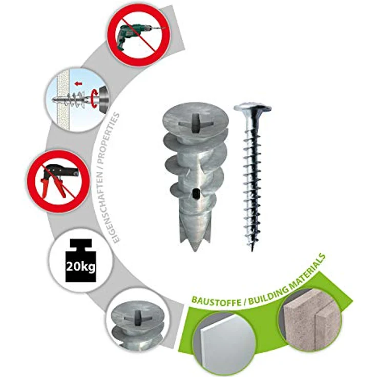 TOX Gipskartondübel Spiral Plus 37-2 mit Linsenkopfschraube 4,5 x 35 mm, für einlagige und doppelbeplankte Gipskartonplatten, 50 Stück - Preisvergleich – Bild 3