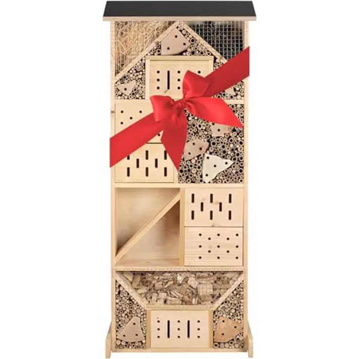 GARDIGO® Insektenhotel XXXL - Insektenhaus 115 cm groß aus Holz I Nistkasten für Wildbienen, Florfliegen, Marienkäfer und Schmetterlinge I Gefüllt mit Naturmaterialien Bambus, Holzwolle, Kiefernzapfen