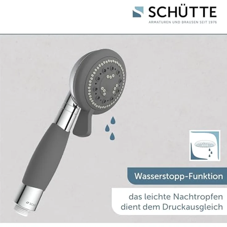 Schütte Handbrause VITAL, mit 4 Strahlarten, rutschfestem Griff, Duschbrause, Chrom/Schwarz – Bild 3